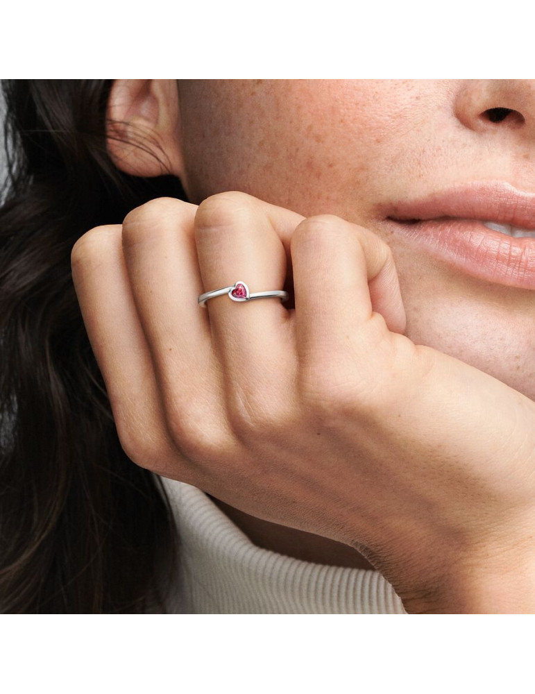 PANDORA Bague coeur solitaire incliné rouge Tailles bagues 54