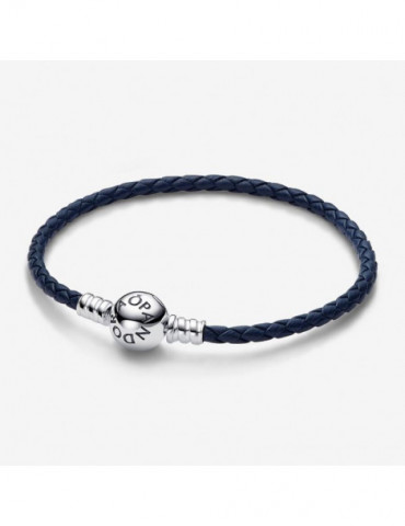 Bracelet Pandora cuir tressé bleu