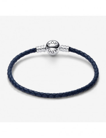 Bracelet Pandora cuir tressé bleu
