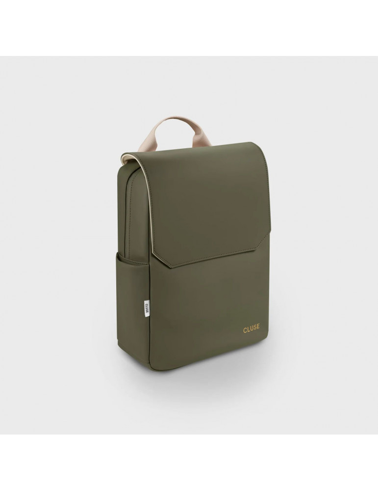 CLUSE Nuitée Petite Backpack, Dark Green Beige, Gold Colour