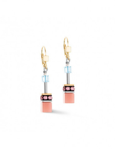 COEUR DE LION Boucles d’oreilles GeoCUBE® Iconic aqua-apricot