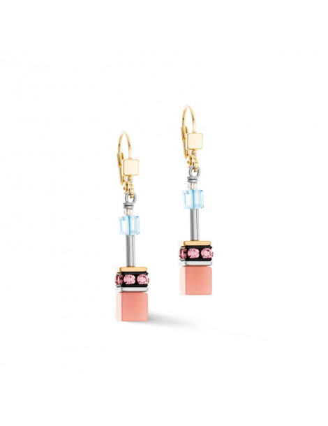 COEUR DE LION Boucles d’oreilles GeoCUBE® Iconic aqua-apricot