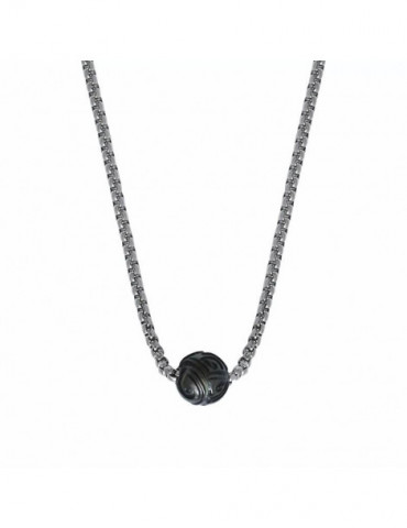IKOBA Collier Perle De Tahiti Gravée Chaîne Couleur Argentée