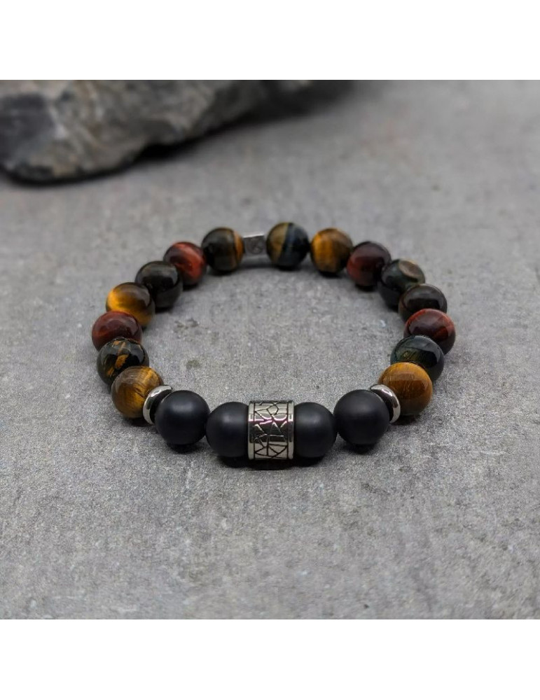 IKOBA Bracelet Agate Noire Dépolie Dépoli & Trois Yeux