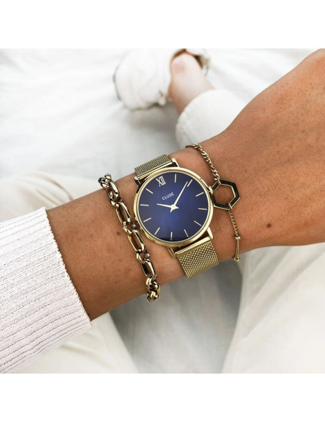 CLUSE Montre Minuit Mesh Gold Deep Blue