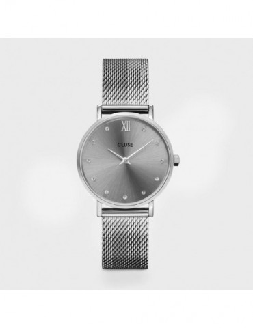 CLUSE Montre Minuit Mesh Silver Crystals Grey