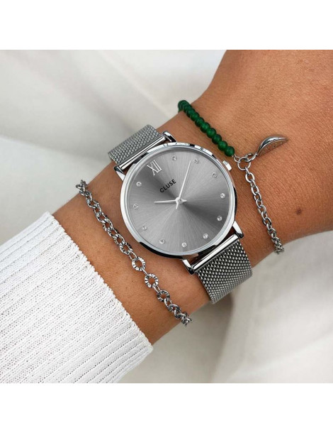 CLUSE Montre Minuit Mesh Silver Crystals Grey