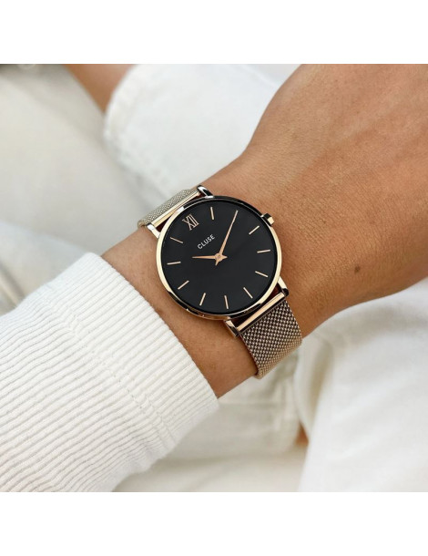 CLUSE Montre Minuit Mesh Rose Gold Black