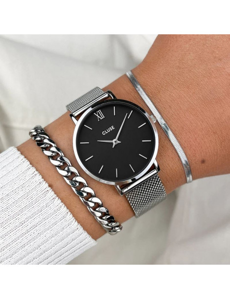 CLUSE Montre Minuit Mesh Silver Black