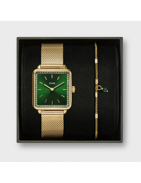 CLUSE Gift Box Tétragone Mesh & Malachite Bracelet Gold