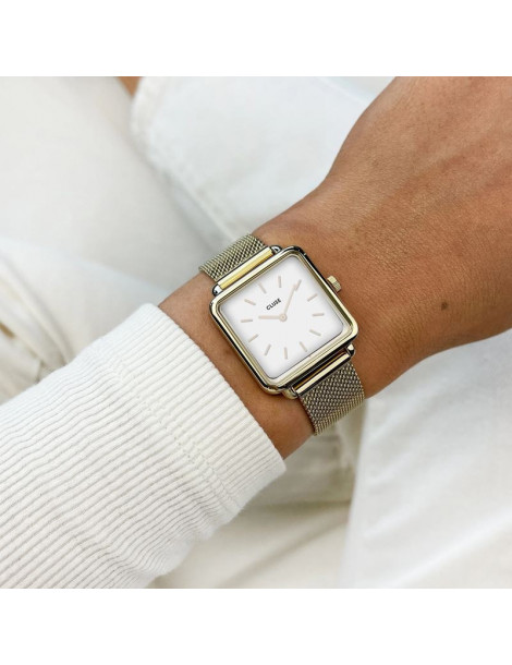 CLUSE Montre Tétragone Mesh Gold White