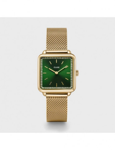 CLUSE Montre Tétragone Mesh Gold Stones Green