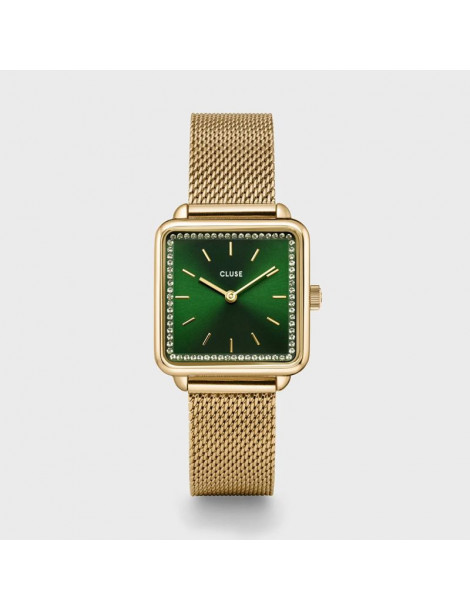 CLUSE Montre Tétragone Mesh Gold Stones Green