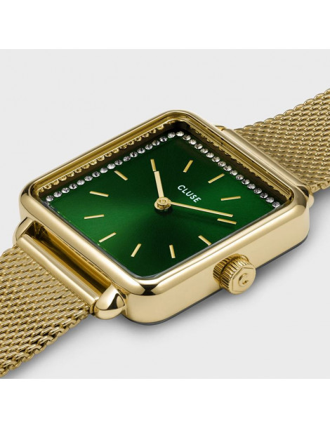 CLUSE Montre Tétragone Mesh Gold Stones Green