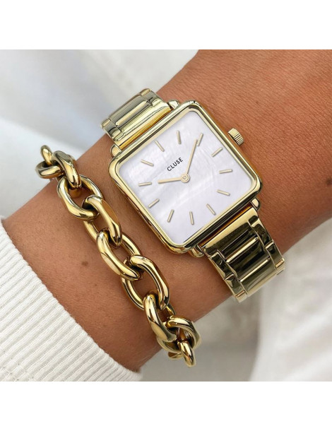 CLUSE Montre Tétragone Steel Gold White Pearl