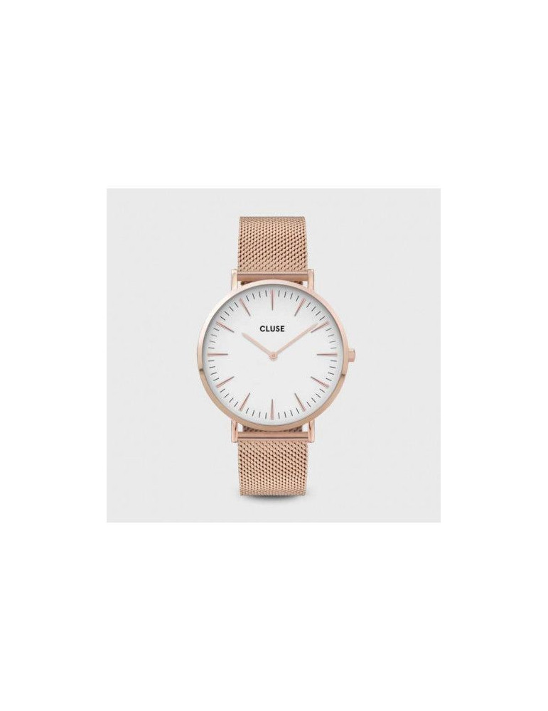 CLUSE Montre Boho Chic Mesh Rose Gold White