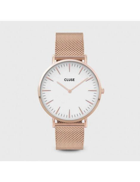 CLUSE Montre Boho Chic Mesh Rose Gold White