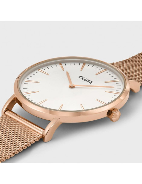 CLUSE Montre Boho Chic Mesh Rose Gold White