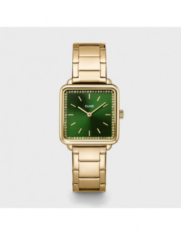 CLUSE Montre Tétragone Steel Gold Stones Green