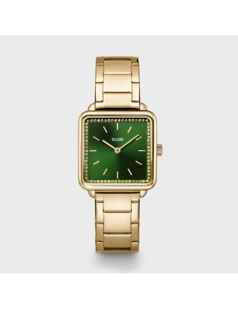 CLUSE Montre Tétragone Steel Gold Stones Green