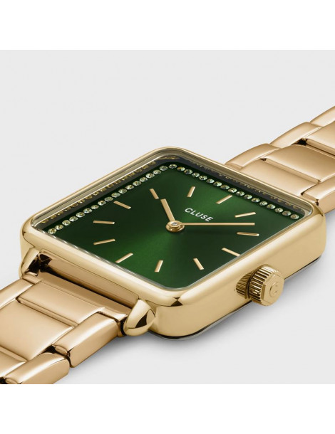 CLUSE Montre Tétragone Steel Gold Stones Green