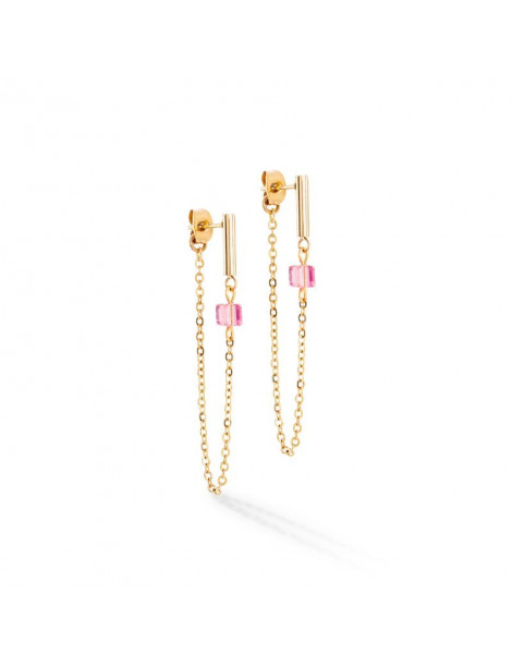 COEUR DE LION Boucles D'oreilles Mini Cubes & Chain Or Rose