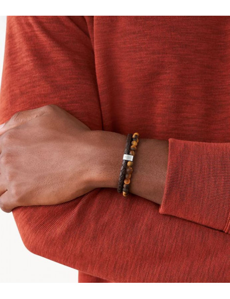 FOSSIL Bracelet Oeil-De-Tigre & Cuir