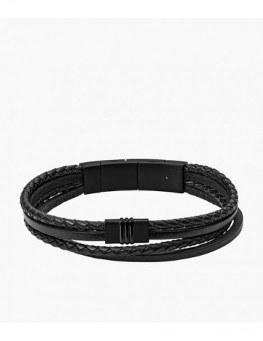 FOSSIL Bracelet Multi-Rangs Cuir Noir