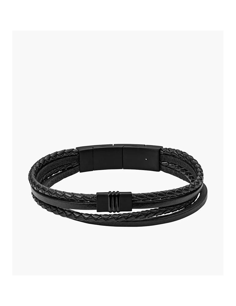 FOSSIL Bracelet Multi-Rangs Cuir Noir