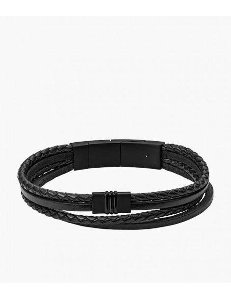 FOSSIL Bracelet Multi-Rangs Cuir Noir