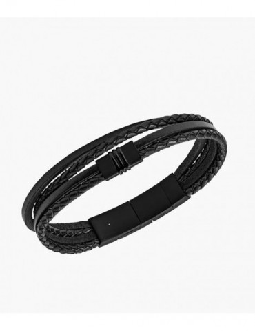 FOSSIL Bracelet Multi-Rangs Cuir Noir