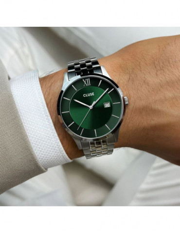 CLUSE Montre Aravis 3-Hand Steel Silver Green