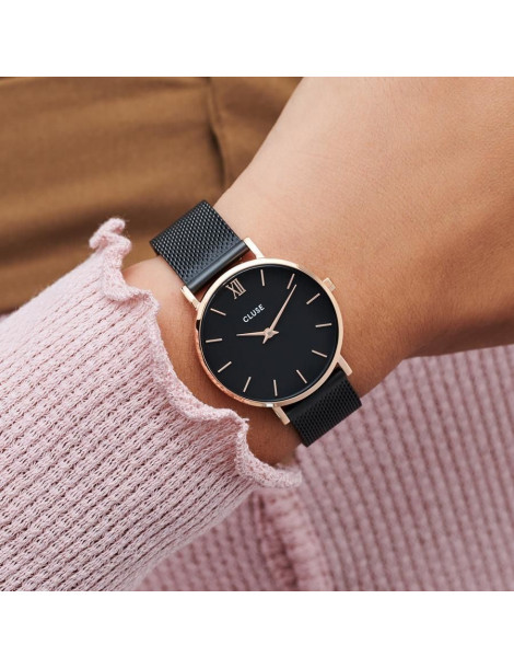 CLUSE Montre Minuit Mesh Rose Gold Black