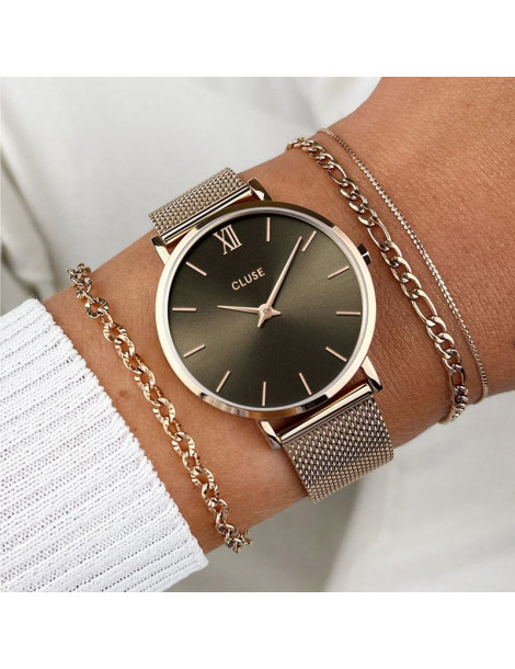 CLUSE Montre Minuit Mesh Grey Rose Gold