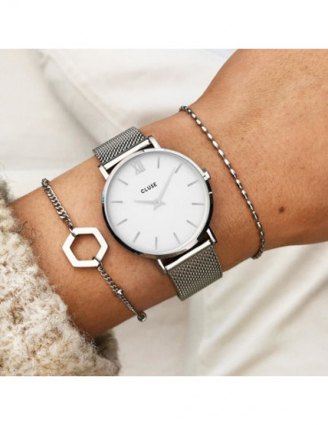 CLUSE Montre Minuit Mesh Silver White