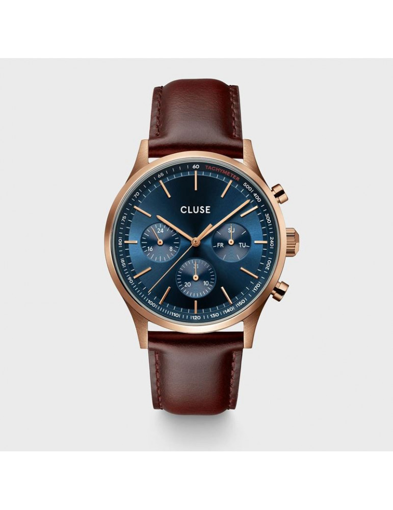 CLUSE Montre Anthéor Multifunction Leather Blue Rose Gold