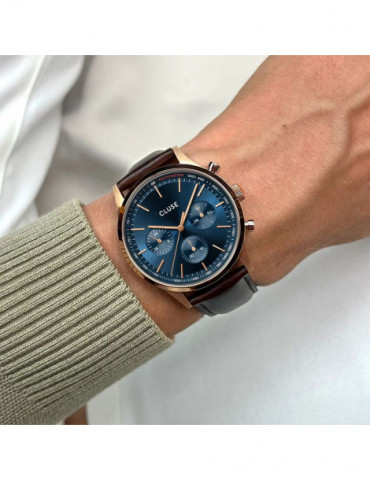 CLUSE Montre Anthéor Multifunction Leather Blue Rose Gold