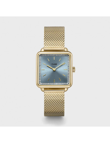 CLUSE Montre Tétragone Mesh Gold Stones Light Blue