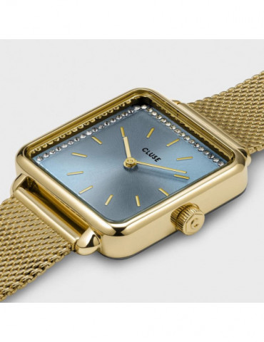 CLUSE Montre Tétragone Mesh Gold Stones Light Blue