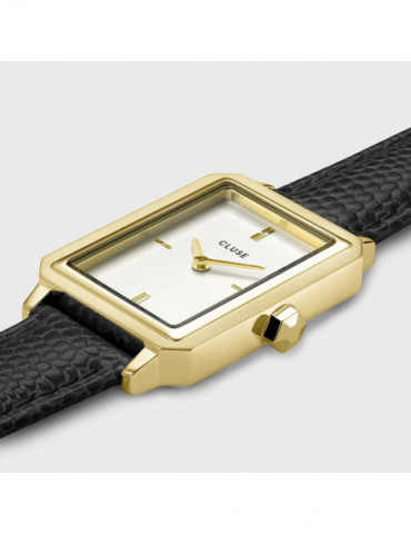 CLUSE Montre Fluette Leather Black Lizard Gold White