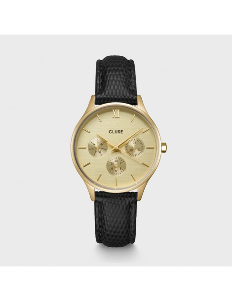 CLUSE Montre Minuit Multifunction Leather Black Lizard Gold