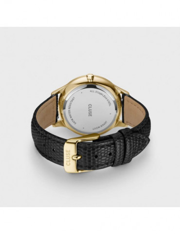 CLUSE Montre Minuit Multifunction Leather Black Lizard Gold