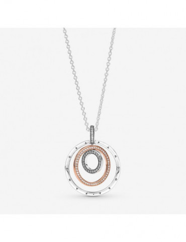 PANDORA Pendentif & Collier Cercles Bicolores