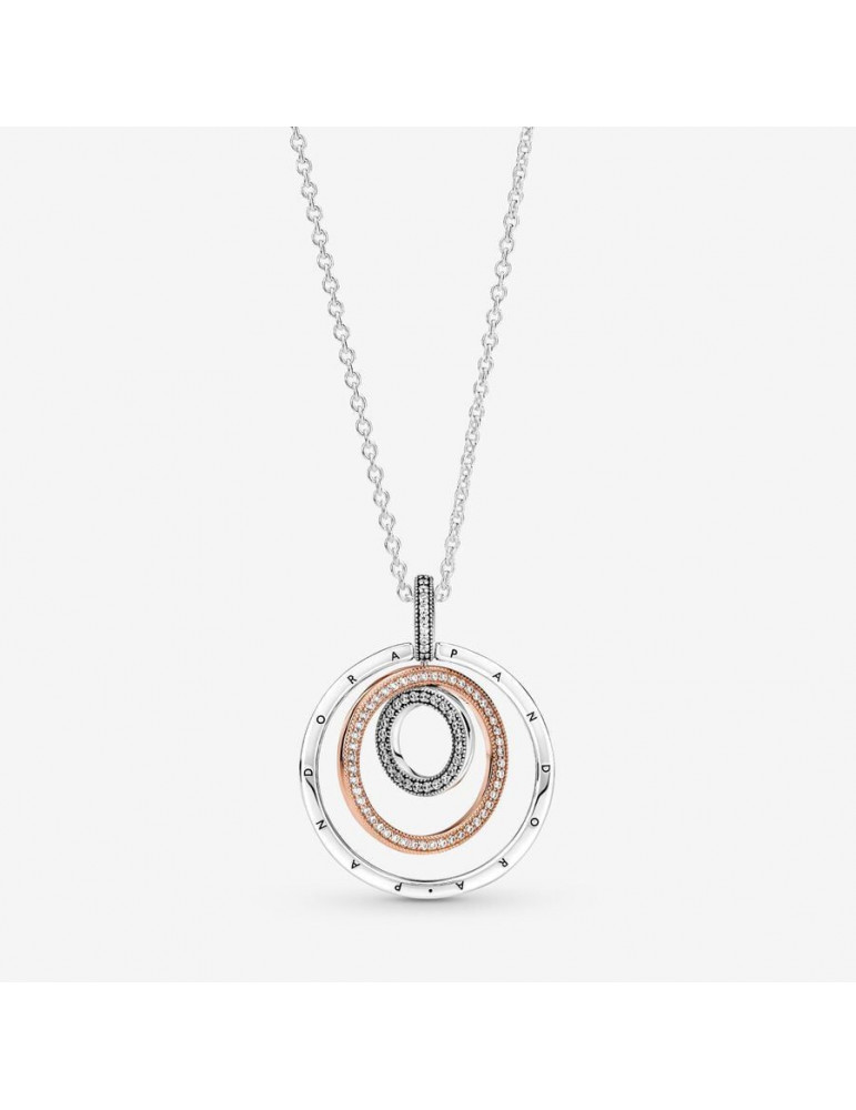 PANDORA Pendentif & Collier Cercles Bicolores