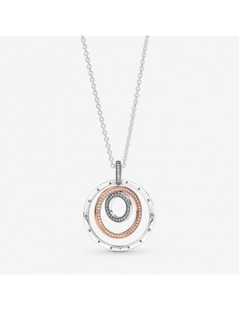 PANDORA Pendentif & Collier Cercles Bicolores