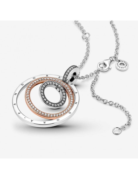 PANDORA Pendentif & Collier Cercles Bicolores