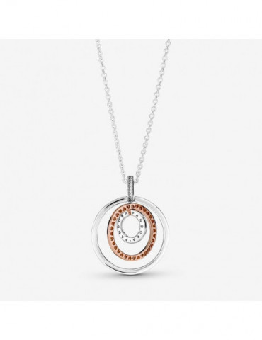 PANDORA Pendentif & Collier Cercles Bicolores