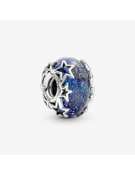 PANDORA Charm en Verre de Murano Bleu Galaxie & Étoile