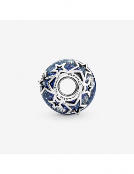 PANDORA Charm en Verre de Murano Bleu Galaxie & Étoile