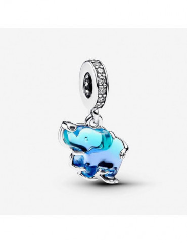 Charm Pendant Éléphant en Verre de Murano Bleu